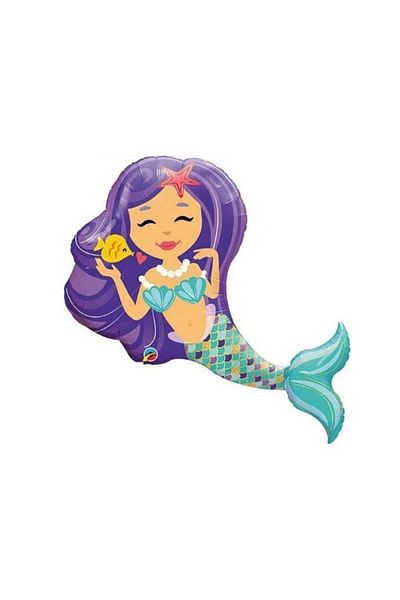 LOTUS PARTY 1 Year Old Mermaid Birthday Party Set (Mermaid Foil Balloon - Seashell Foil Balloon 1 Figure)