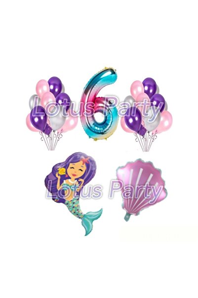 LOTUS PARTY 6 Year Old Mermaid Birthday Party Set (Mermaid Foil Balloon - Sea...