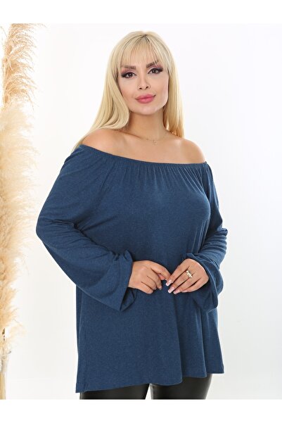 LİKRA Women's Plus Size Madonna Collar Flexible Wool Viscose Blouse