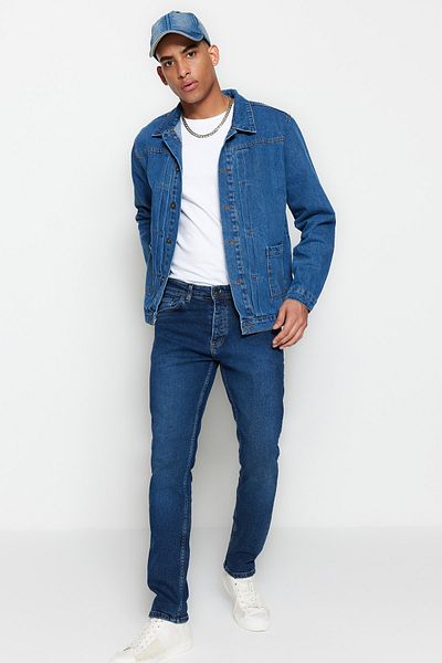 Trendyol Collection Sötétkék Slim Fit Slim Fit rugalmas szövet farmer farmer nadrág TMNAW23JE00071