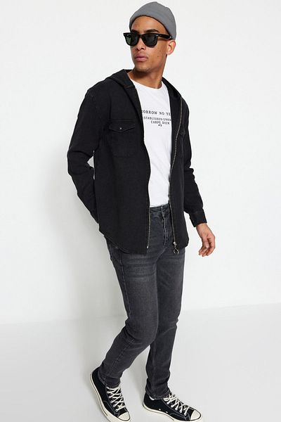 Trendyol Collection Black Dobby Hooded Shirt TMNSS20GO0105