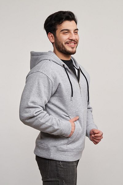 MBEY1989 Hanorac cu glugă din bumbac cu fermoar argintiu, unisex
