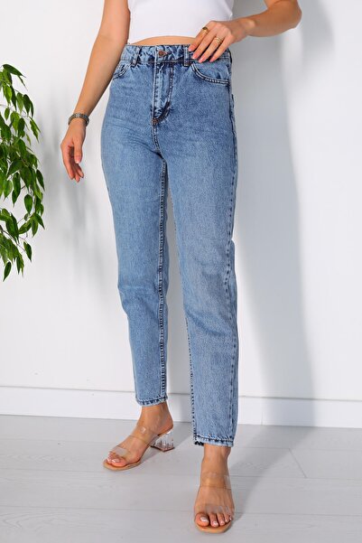 LİMABEL Ženske farmerke Visok struk Mom farmerke s Sa likrom Elastično