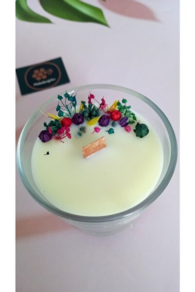 Petekoğlu %100 Soya Mumu Özel Konik Mum Bardağında Vanilya Aromalı Dekoratif Süslenmiş Bardak Mum