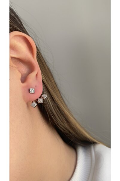 Owentis Silver Taşlı Çift Kullanımlı Blindsq Küpe