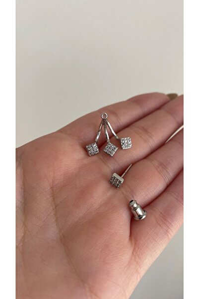 Owentis Silver Taşlı Çift Kullanımlı Blindsq Küpe