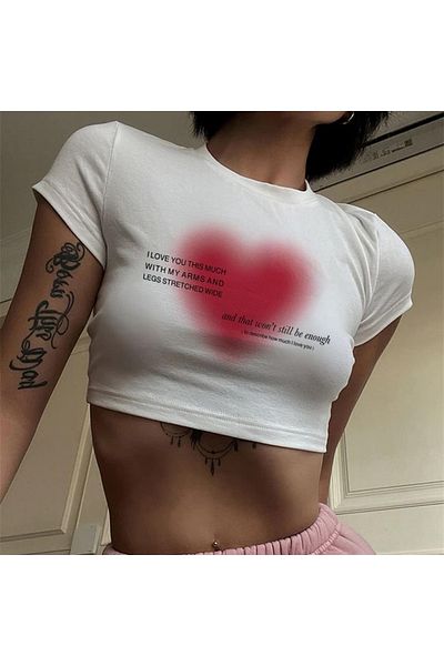 Touz My Vision Aesthetic Heart Printed White Crop