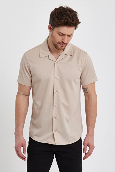 DOAYS Ανδρικό πουκάμισο με λεπτή εφαρμογή με λαιμόκοψη με μοτίβο κοντομάνικο πουκάμισο καλοκαιρινό πουκάμισο