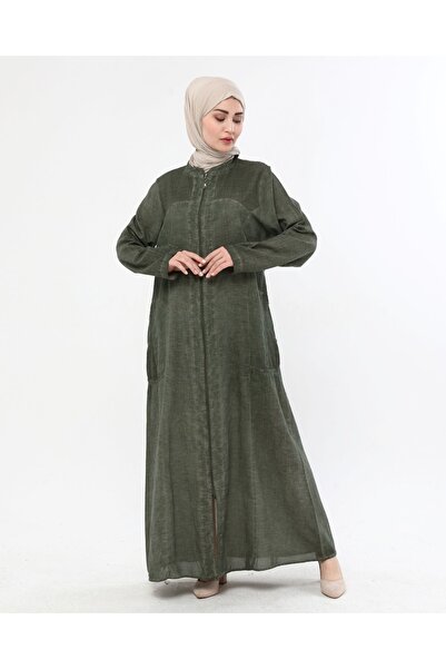 ÇIKRIKÇI TEKSTİL ŞİLE BEZİ Otantik Fermuarlı Ferace Yazlık Tril Tril Pamuklu Ürün Açık Yeşil