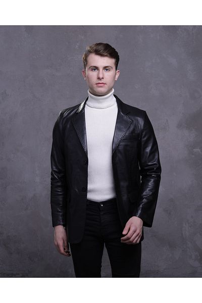 CE-YIL DERİ ÜRÜNLERİ Men's Genuine Leather Blazer Jacket