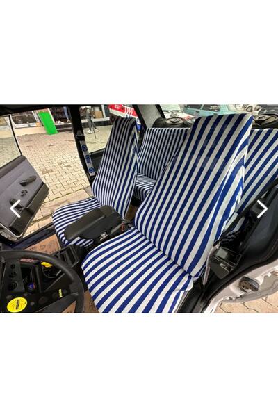 KARA AUTO Çizgili Mavi Beyaz Servis Kılıfı Zebra Mavi Koltuk Kılıfı 4 Parça Set