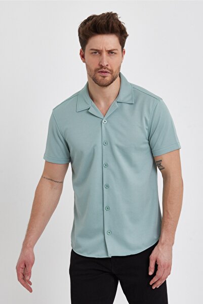 DOAYS Ανδρικό πουκάμισο με λεπτή εφαρμογή με λαιμόκοψη με μοτίβο κοντομάνικο πουκάμισο καλοκαιρινό πουκάμισο Dawrazz-346