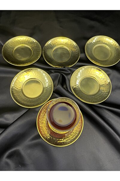 DMT COPPER HOME Dmt Gaziantep Copper Hand Forged Tea Plate Set & Tea Plate for 6 Persons Gold-yellow Copper
