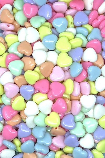 Hobimos 100 Pieces 10 Mm Plastic Heart Model Beads Pastel Mixed Color, Jewelry Material, Plastic Beads