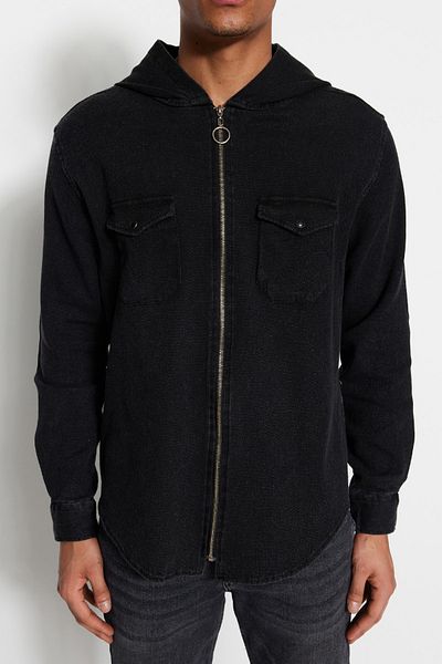 Trendyol Collection Black Dobby Hooded Shirt TMNSS20GO0105