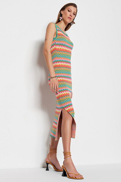 Trendyol Collection Πράσινο Maxi Knitwear Color Block Φόρεμα TWOSS23EL00678