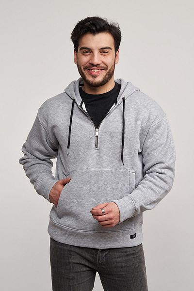MBEY1989 Hanorac cu glugă din bumbac cu fermoar argintiu, unisex