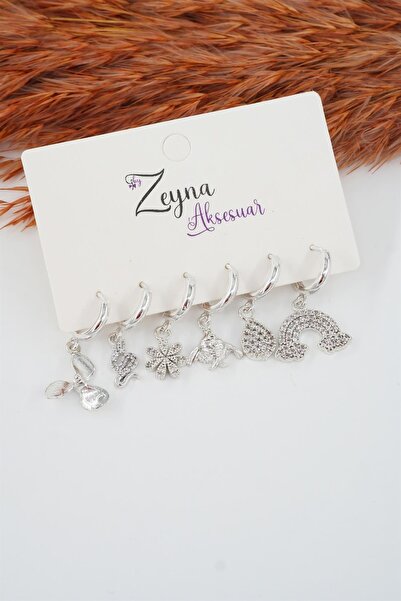 By Zeyna Aksesuar طقم نسائي مكون من 6 أقراط مرصعة بالزركون