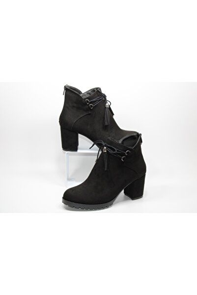 MND Kadın Kalın Topuklu Arkadan Fermuarlı Bot Siyah