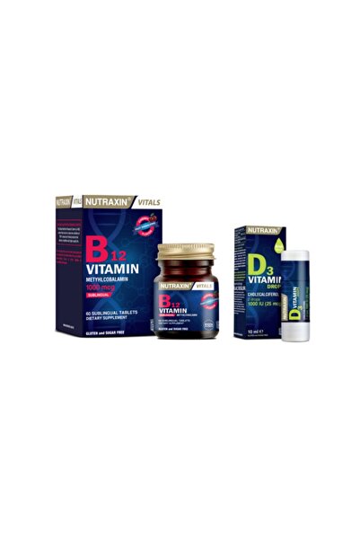 Nutraxin B12 Vitamini 1000 Mcg 60 Dilaltı Tableti + D3 Vitamini 1000 Iu 10 Ml...