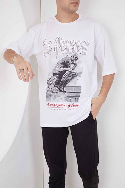 Pasage Oversize εμπριμέ λευκό μπλουζάκι