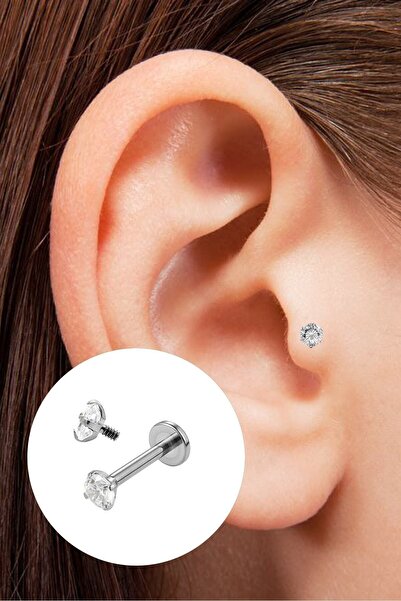 Vilma Aksesuar Tek Taş Cerrahi Çelik Tragus Piercing ( 8 Mm )