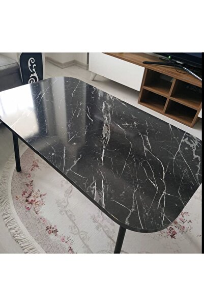 İZMİR ALİNDA MOBİLYA Siyah Mermer Desenli, Dikdörtgen Model, Metal Ayaklı Ort...