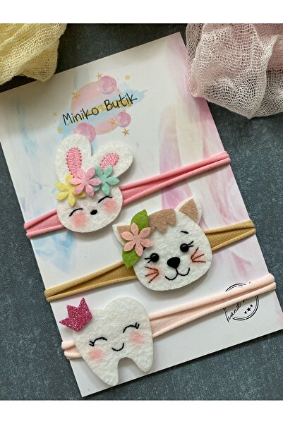 Miniko Butik رباط شعر على شكل أسنان أرنب قطة مكون من 3 قطع