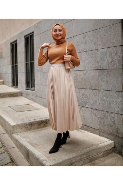 Genel Markalar Kadın Deri Görünümlü Piliseli Etek