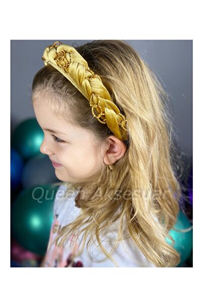 QUEEN AKSESUAR Trend Moda Coroană din catifea aurie cu lanț de aur pentru adu...