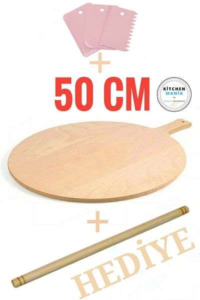 Kitchen Mania 50 cm Flatbread Board - Dough Rolling Board - Rolling Pin and Dough Cutter Gift