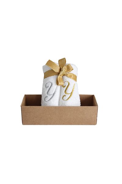 Lucy and Home Letter Embroidered Makeup, Face Towel Set of 2 30x30 Cm Y White
