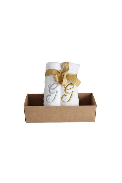 Lucy and Home Letter Embroidered Makeup, Face Towel Set of 2 30x30 Cm G White