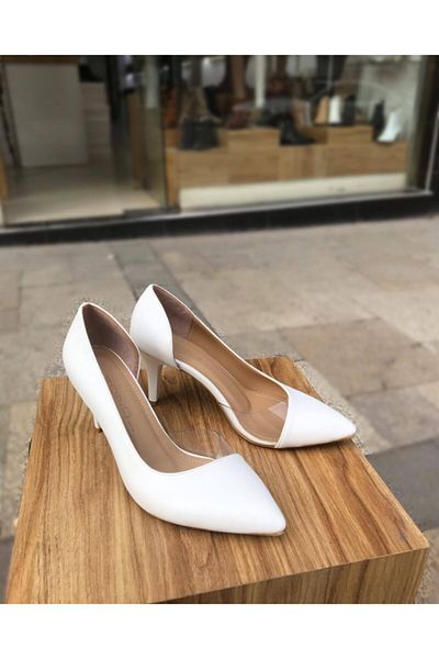 gloriyshoes Piele Albă Transparentă Detaliată 8 Cm Toc Stiletto