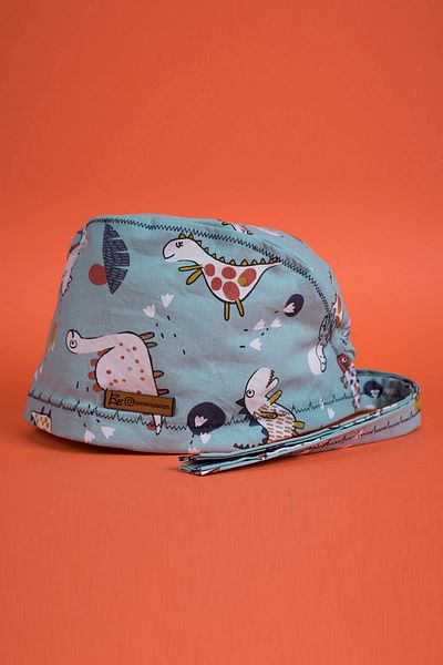 Best Bone Dark Cyan Dinosaurs Patterned Surgical Bonnet