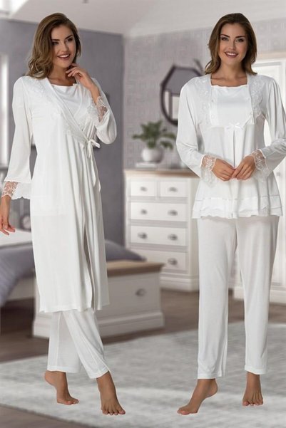 Lohussa Effort Ecru Lace Breastfeeding Featured Maternity Maternity Pajamas S...