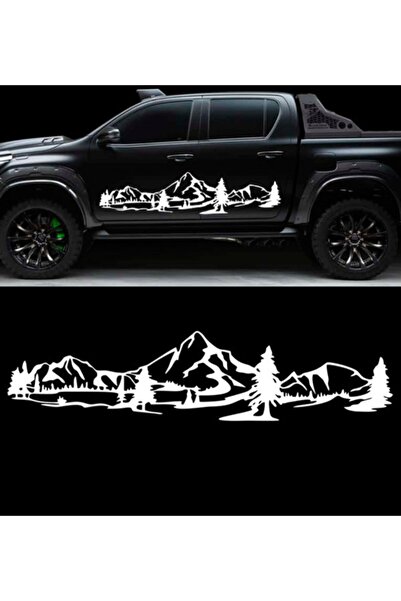 Melek Pazarı 40 X 10 Cm Beyazh Dağ Manzara Off Road Kamp Araba Sticker, Oto S...