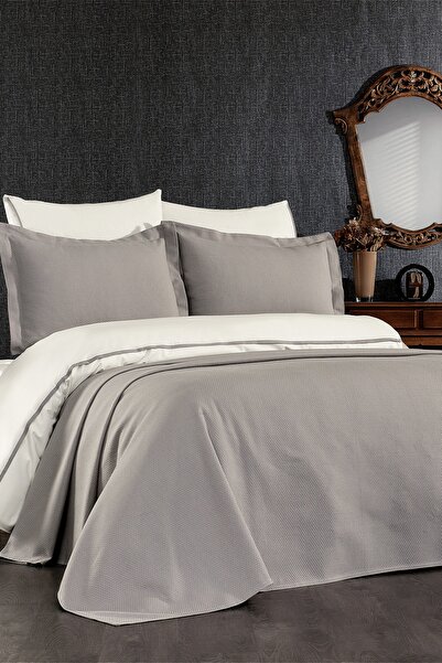 Minelya Home Collection طقم غطاء لحاف مزدوج رمادي اللون من بيكيه ميموزا مكون ...