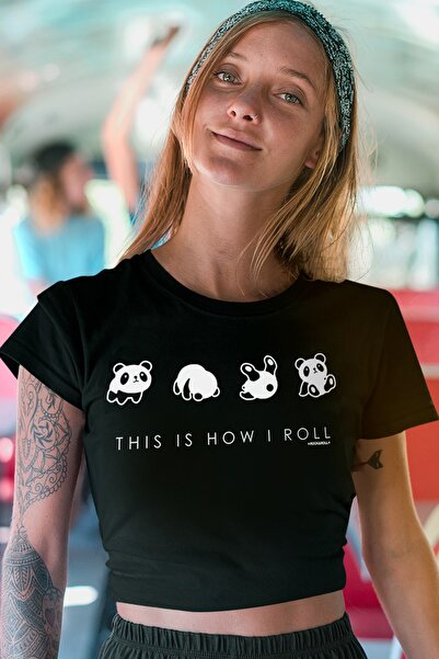 ROCKANDROLL Γυναικείο μπλουζάκι μαύρο Panda Stunt Short, Cut Crop Top