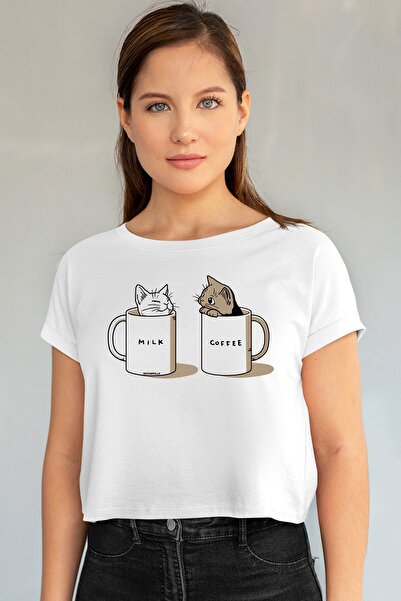 ROCKANDROLL Tricou scurt de damă, alb, uni lăptos, crop top