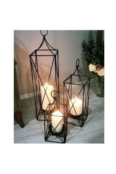 Genel Markalar Laisy Dekoratif 3'lü Set Ferforje Kafes Fener Mumluk Boyutlar: Boy:64-50-33 En:17-15-13 Teşhir