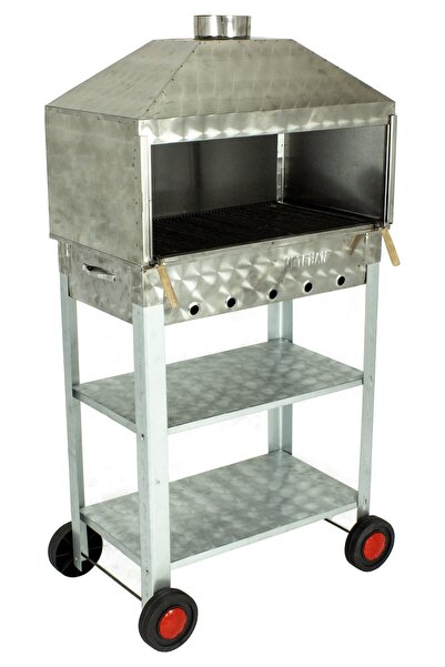 METEHAN MANGAL SOBA Davlumbazlı Bacalı Maltız Izgaralı Krom Mangal (4 Tekerle...