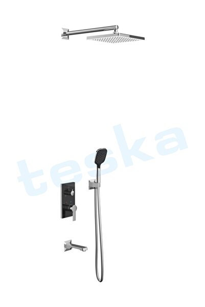 TESKA Ankastre Banyo Bataryası Duş Seti Ciera Siyah Camlı Üç Yönlü
