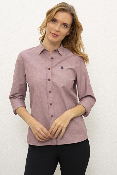 U.S. Polo Assn. Cămașă de bază roz cu mânecă lungă de damă