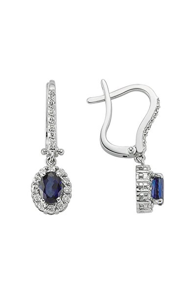 Sirius Pırlanta Pırlanta ve Oval Safir Taşlı Küpe