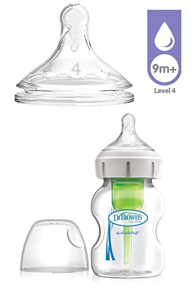 Dr.Brown's Yeni Geniş Ağız Gaz Yapmayan Cam Biberon 150 ml + Level 4 Biberon ...
