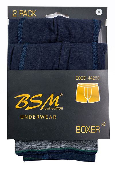 BSM Ανδρικά μποξεράκια Navy Blue - 2 Pack, Βαμβακερά, Ελαστική μέση, Stretch