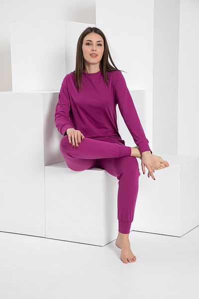 MyBen Purple Colored Pocketed Long Sleeve Crew Neck Tracksuit Set 2204