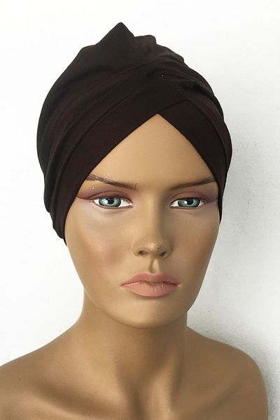 Vera Aura Ready Turban Bonnet Χτενισμένο Βαμβακερό Καπό Καφέ Σταυρός Γυναικείο Hijab Καπό Εσωτερικό και Εξωτερικό Καπό