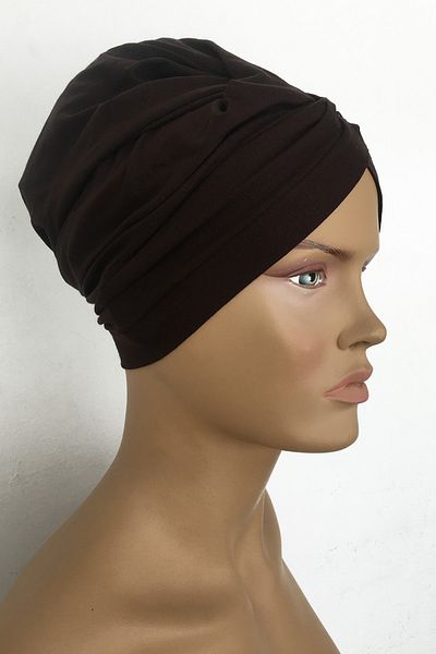 Vera Aura Ready Turban Bonnet Χτενισμένο Βαμβακερό Καπό Καφέ Σταυρός Γυναικείο Hijab Καπό Εσωτερικό και Εξωτερικό Καπό